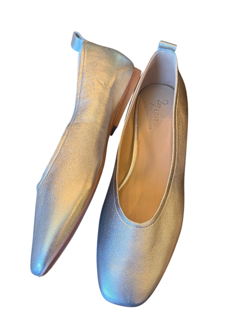 27 EDIT Naturalizer Carla Silver Metallic Leather Square Toe Ballet Flat 9M New